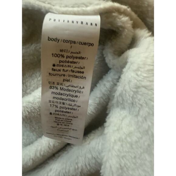 POTTERY BARN Faux Fur Gray Ombre Robe Medium Hooded Plush Cozycore Lounge Soft - Picture 6 of 8